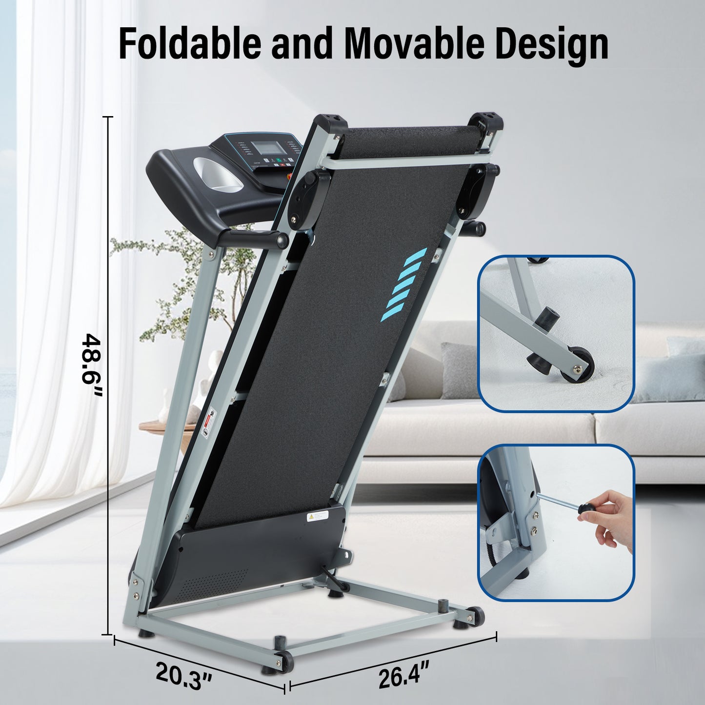 Folding Treadmill with App Bluetooth & 3 Level Incline