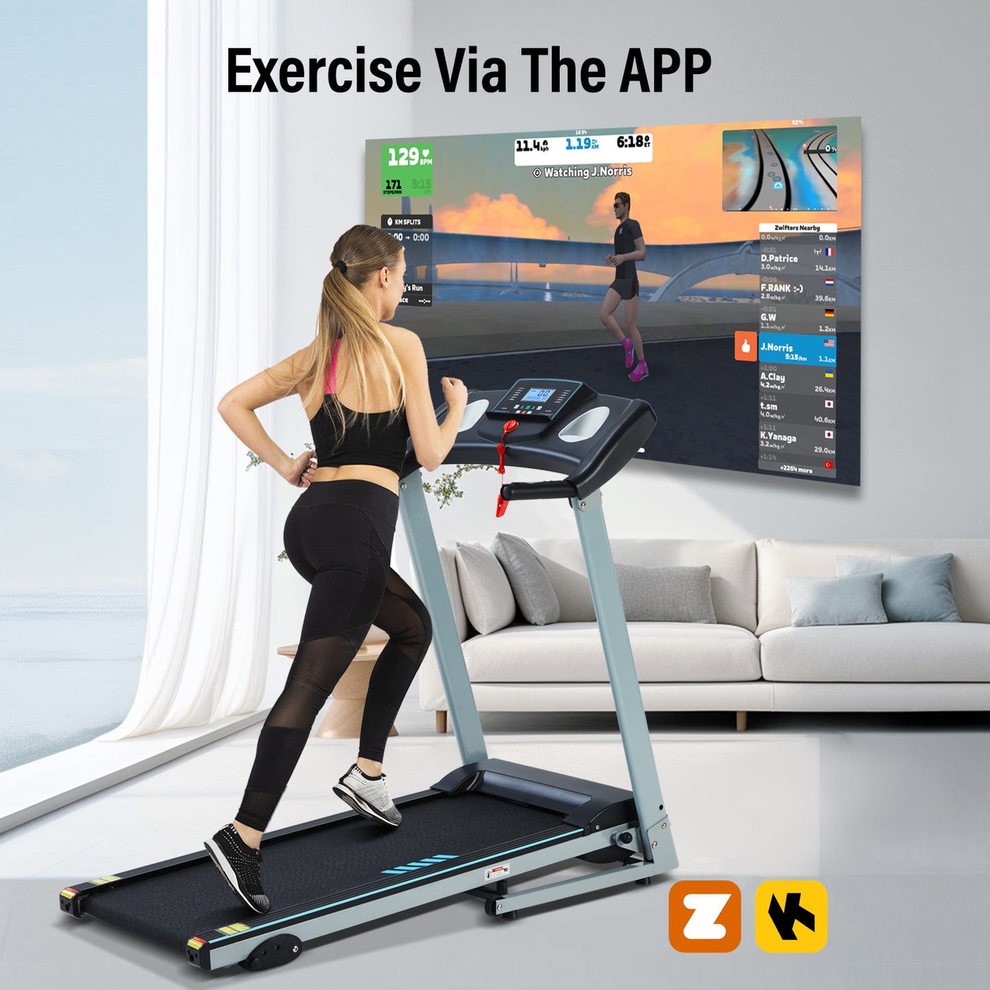 Folding Treadmill with App Bluetooth & 3 Level Incline