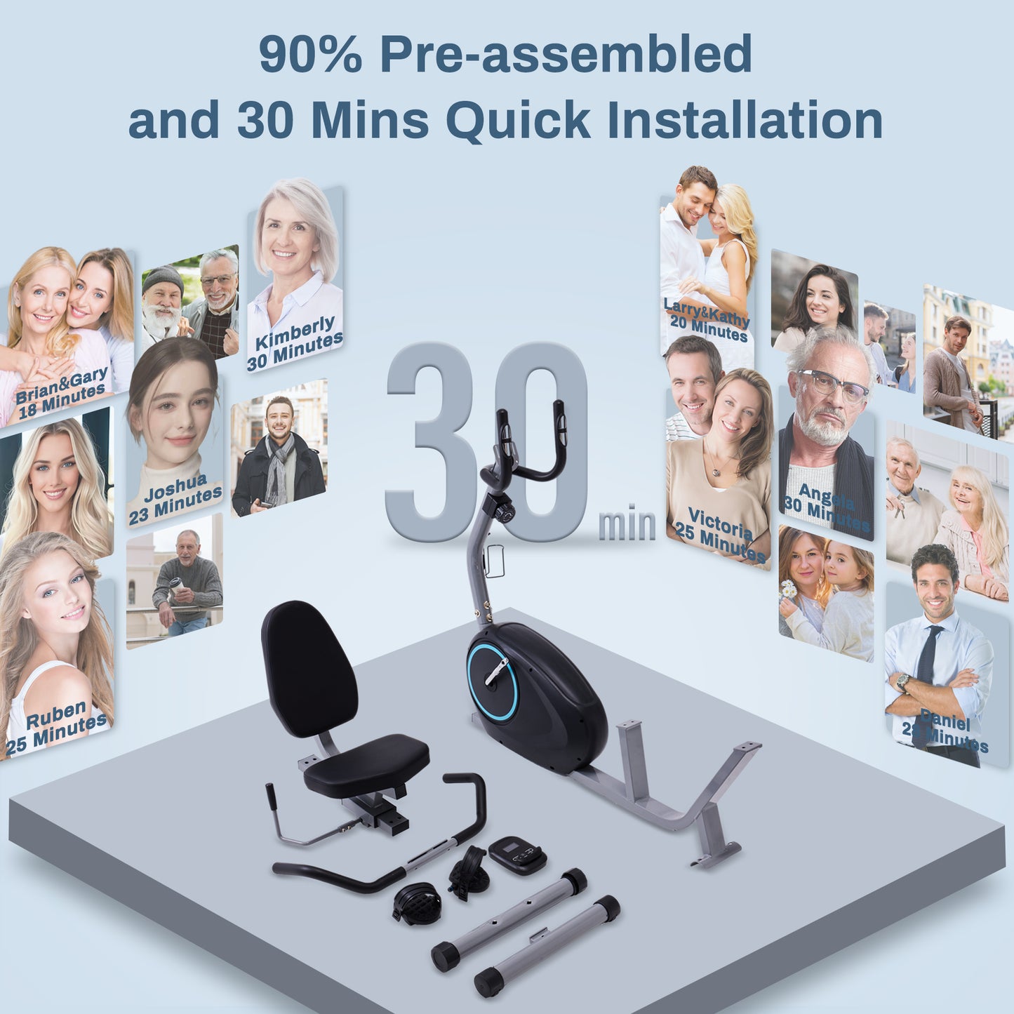 Recumbent Exercise Bike - Quick Adjust Seat, 400LB Weight Capacity, Backlit LCD Monitor