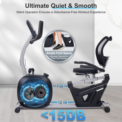 Recumbent Bikes with Comfortable Seat, Pulse Sensor, 16-level Resistance, LCD Monitor