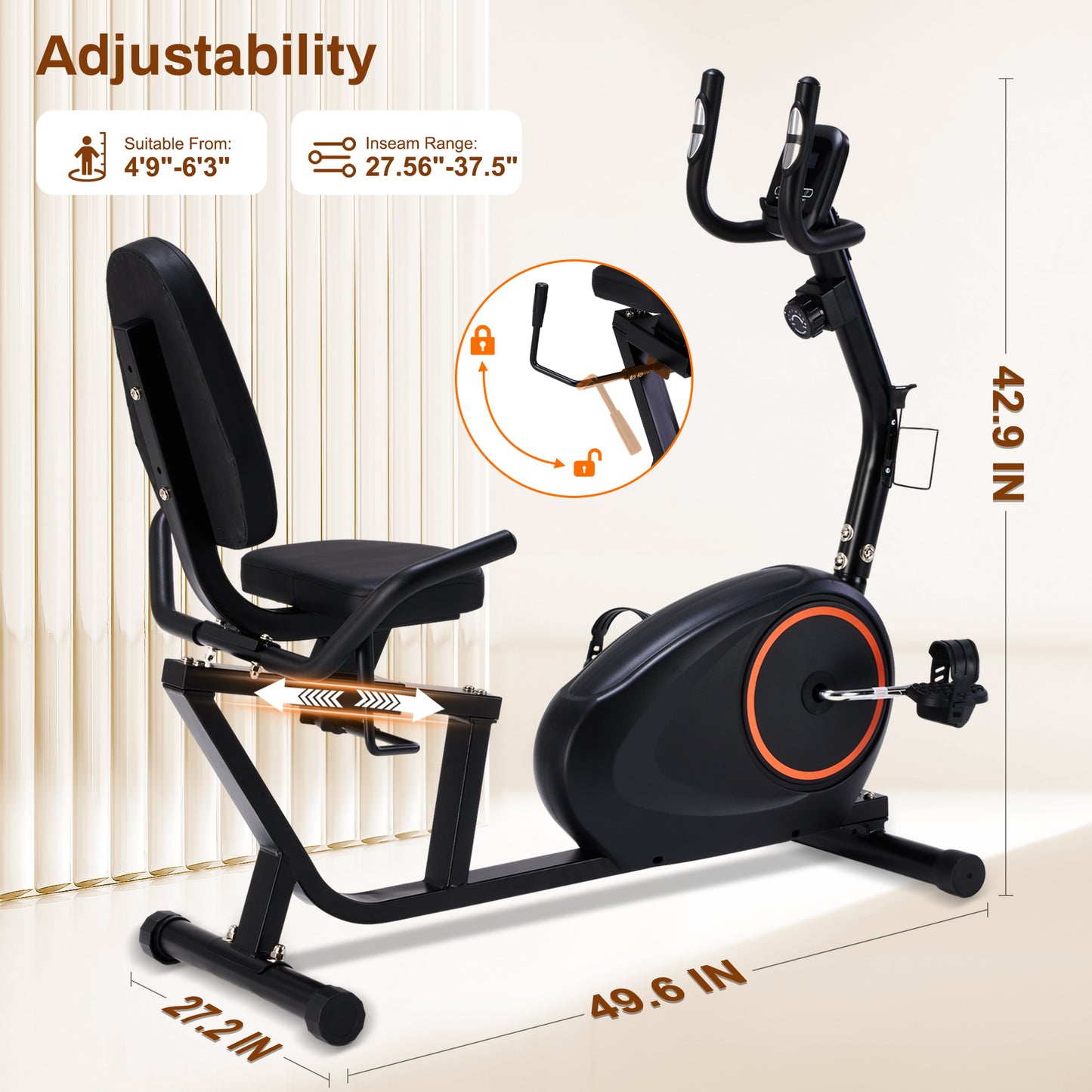 Recumbent Exercise Bike with Quiet 16 Levels Magnetic Resistance, 400LBS Weight Capacity