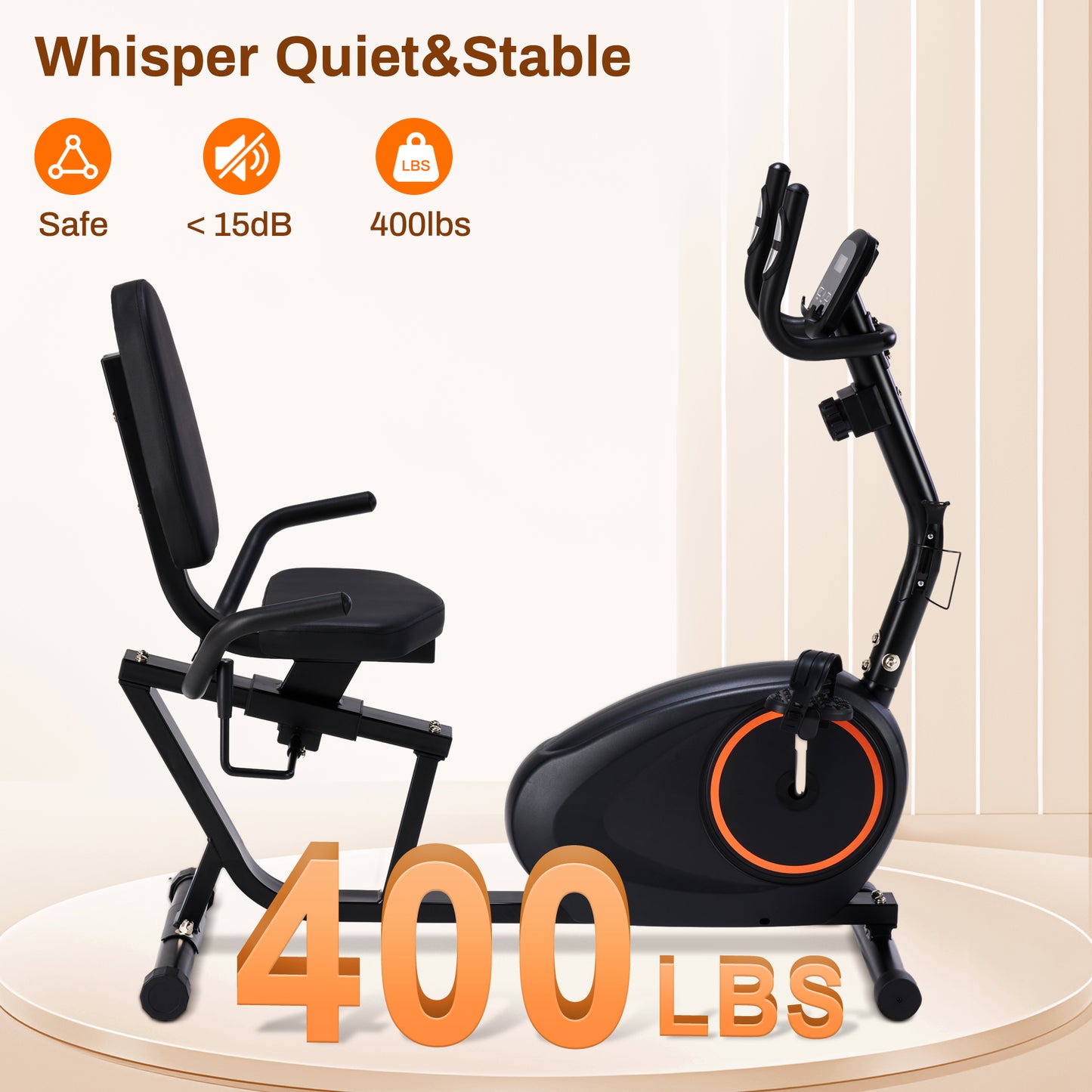 Recumbent Exercise Bike with Quiet 16 Levels Magnetic Resistance, 400LBS Weight Capacity