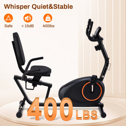 Recumbent Exercise Bike with Quiet 16 Levels Magnetic Resistance, 400LBS Weight Capacity
