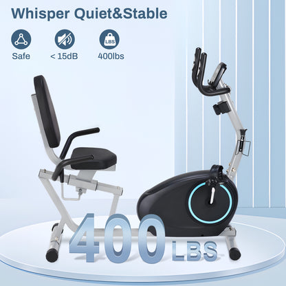 Recumbent Exercise Bike - Quick Adjust Seat, 400LB Weight Capacity, Backlit LCD Monitor