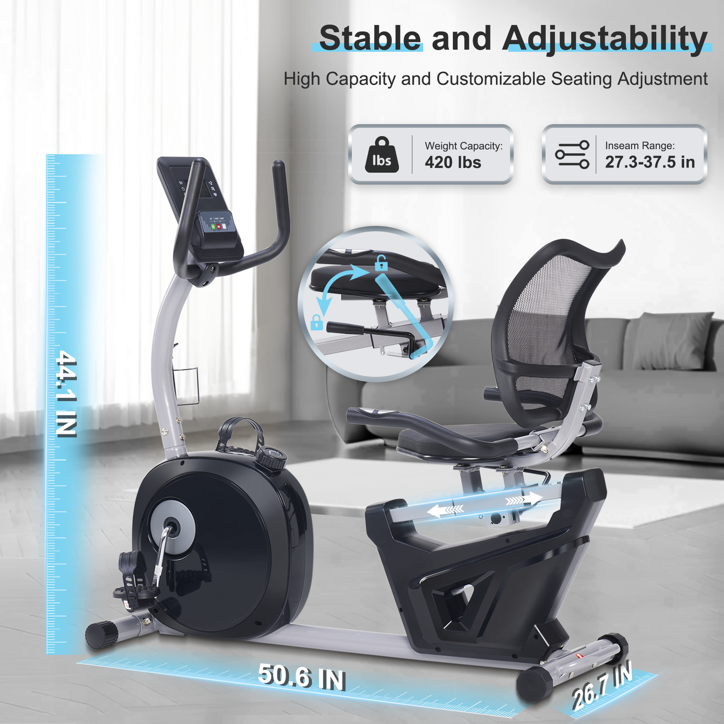 Recumbent Bikes with Comfortable Seat, Pulse Sensor, 16-level Resistance, LCD Monitor