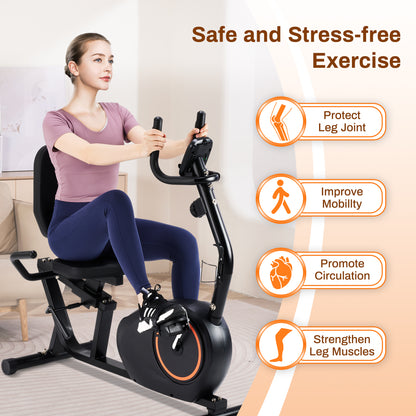Recumbent Exercise Bike with Quiet 16 Levels Magnetic Resistance, 400LBS Weight Capacity