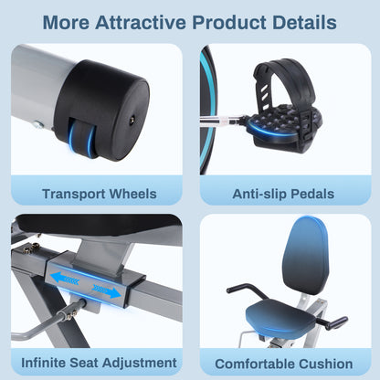 Recumbent Exercise Bike - Quick Adjust Seat, 400LB Weight Capacity, Backlit LCD Monitor